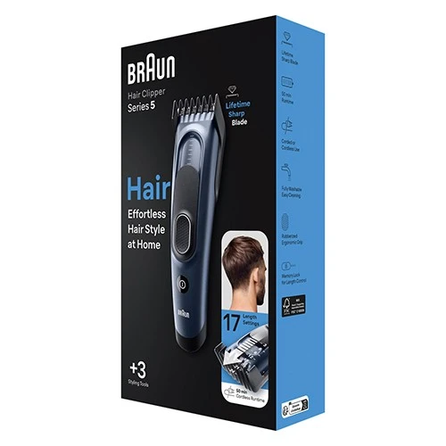 Braun Hair Clipper Series 5 HC5350 - Effortlessly Cuts and Styles Hair with 17 Length Settings and Lifetime-Sharp Blades - Blue (4210201448754) - image 5 Braun Hair Clipper Series 5 HC5350 - Effortlessly Cuts and Styles Hair with 17 Length Settings and Lifetime-Sharp Blades - Blue (4210201448754) - image 5