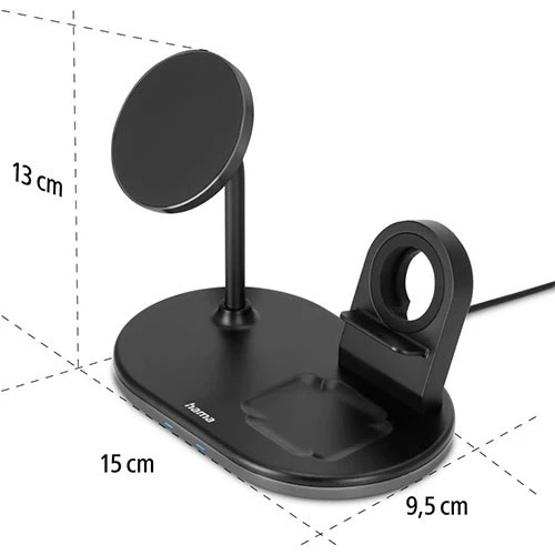 Hama MagCharge Multi-Charging Station 187272 - Wireless Fast Charging 15W - 3-in-1 Wireless -Magnetic Alignment - Safety Features - Black (4047443468499) - image 8 Hama MagCharge Multi-Charging Station 187272 - Wireless Fast Charging 15W - 3-in-1 Wireless -Magnetic Alignment - Safety Features - Black (4047443468499) - image 8