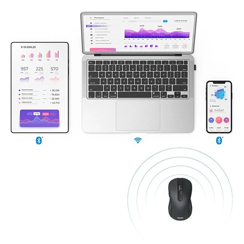 Hama MW-650 Optical Mouse - 2400 DPI - Wireless - Multi-Device Connection - Black (4047443458506) - image 4 Hama MW-650 Optical Mouse - 2400 DPI - Wireless - Multi-Device Connection - Black (4047443458506) - image 4