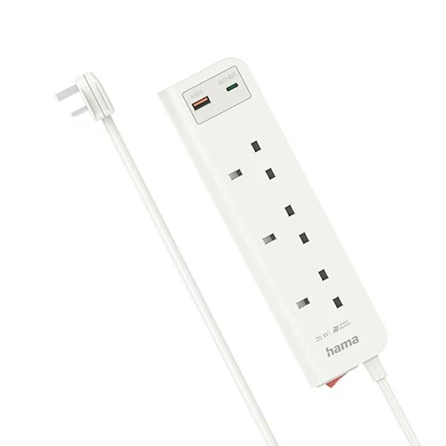 Hama 3-Way UK Socket with USB-C & USB-A PD D3223861 - 20W Fast Charge - 2m Cable - White (4047443492067) - image 2