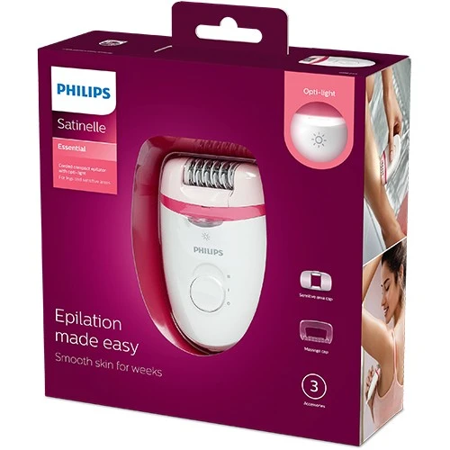 Philips Grooming Satinelle Essential BRE255/00 Corded Compact Epilator with 3 Accessories - White (8710103883999) - image 6