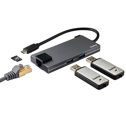 Hama USB-C Hub 200109  Multiport 5in1 Ports - 4K HDMI Output - Gigabit Ethernet - Fast Data Transfer - Grey (4047443436818) - image 3