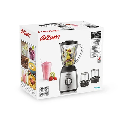 خلاط أرزوم ماكسيبليند بوعاء زجاجي AR1056 - محرك قوي 600 واط - وعاء زجاجي بسعة 1.6 لتر - 5 سرعات - أينوكس (8693184955857) - image 4