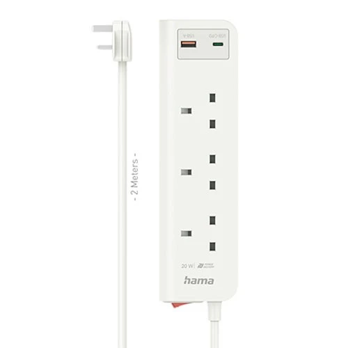 Hama 3-Way UK Socket with USB-C & USB-A PD D3223861 - 20W Fast Charge - 2m Cable - White (4047443492067) - image 7