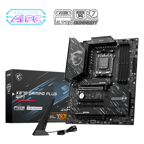 MSI X870 Gaming Plus Wi-Fi ATX Motherboard - Supports AMD AM5 Ryzen Processors - DDR5 - PCIe 5.0 - Wi-Fi 7 and 5G LAN - Black / Silver (824142390528) - image 1