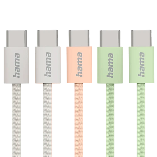 Hama Fabric Charging Cable 201727 - 60W - USB-C to USB-C - 1m Nylon - Slim & Sleek Design -Nickel-Plated Connectors (4047443532015) - image 1 Hama Fabric Charging Cable 201727 - 60W - USB-C to USB-C - 1m Nylon - Slim & Sleek Design -Nickel-Plated Connectors (4047443532015) - image 1