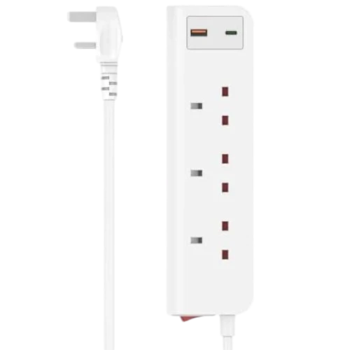 Hama 3-Way UK Socket with USB-C & USB-A PD D3223861 - 20W Fast Charge - 2m Cable - White (4047443492067) - image 1