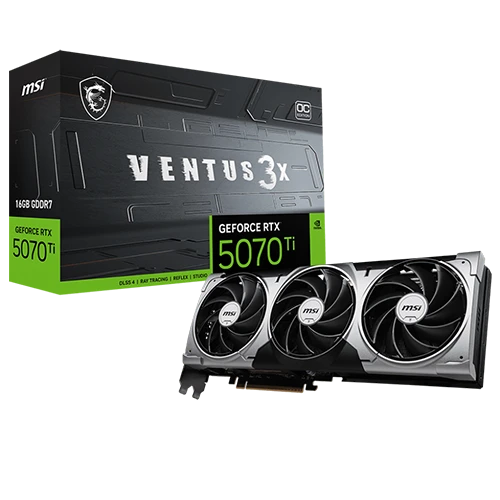 كارت شاشة MSI فينتوس 3X نيفيديا جيفورس RTX 5070 Ti إصدارOC - منفذ PCIe 5.0 وذاكرة GDDR7 سعة 16 غيغابايت - فضي / أسود (824142402801) - image 1 كارت شاشة MSI فينتوس 3X نيفيديا جيفورس RTX 5070 Ti إصدارOC - منفذ PCIe 5.0 وذاكرة GDDR7 سعة 16 غيغابايت - فضي / أسود (824142402801) - image 1