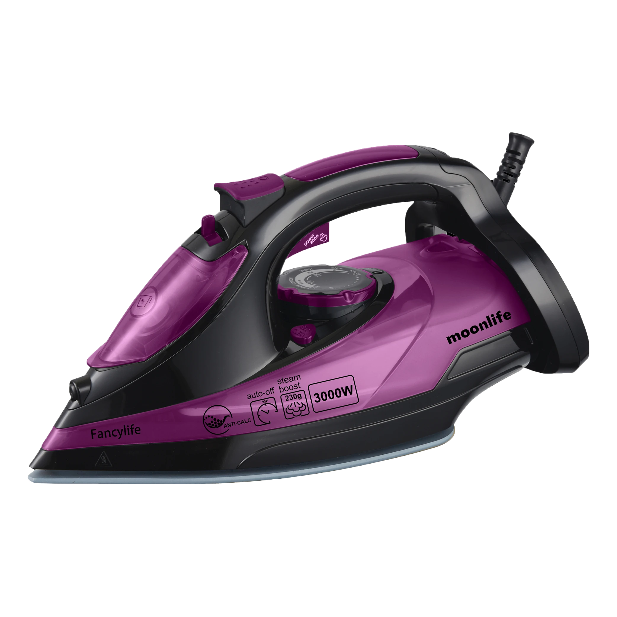 Moonlife Fancylife Steam Iron MF911 - 3000W Power - Nano Ceramic Soleplate - Auto Shut-Off - Anti-Calc & Anti-Drip - Black/Purple (8682079450867) - image 1